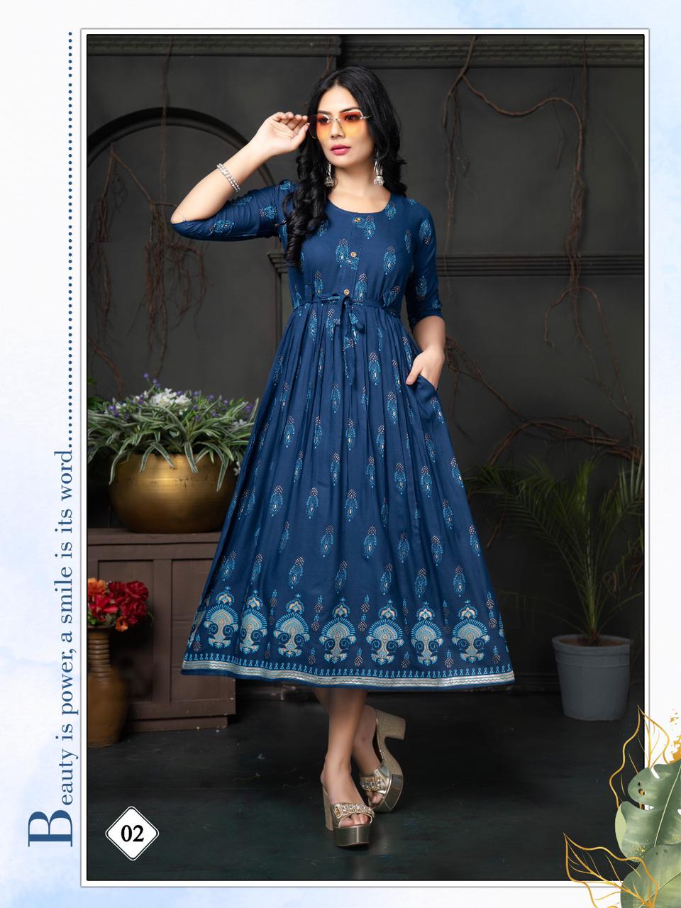 Golden Malini Printed Anarkali Kurtis Catalog
